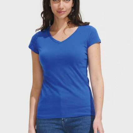 Tricou personalizat din bumbac pentru dama cu decolteu Sol's Moon albastru